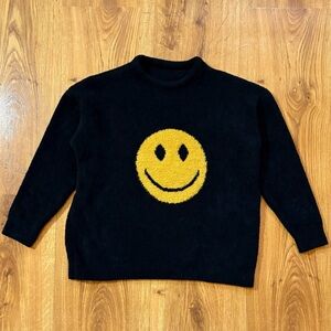 Comfyluxe Black Sweater with Yellow Smiley Face